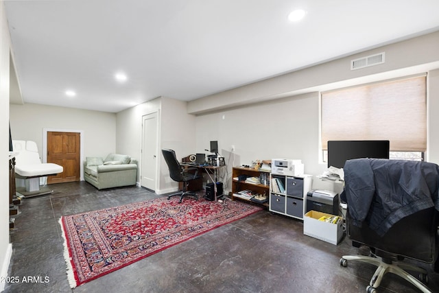 office space featuring visible vents and recessed lighting