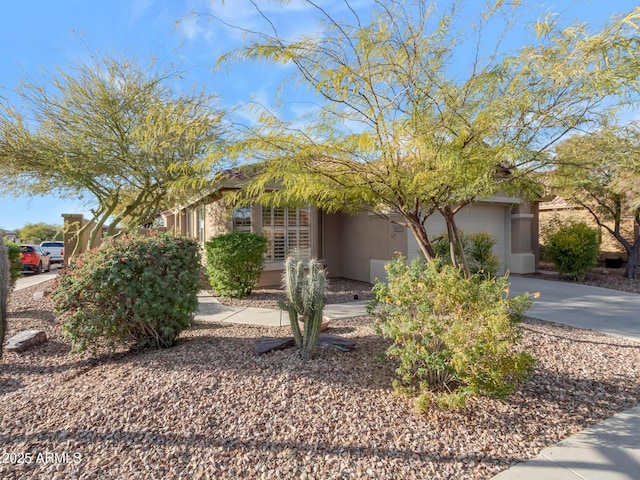 obstructed view of property with a garage