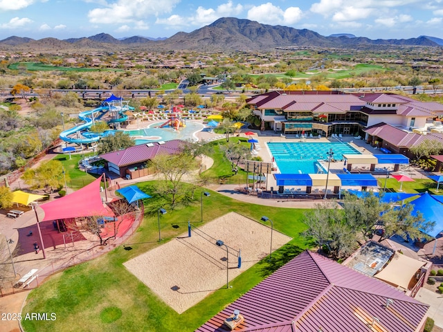 drone / aerial view with a mountain view