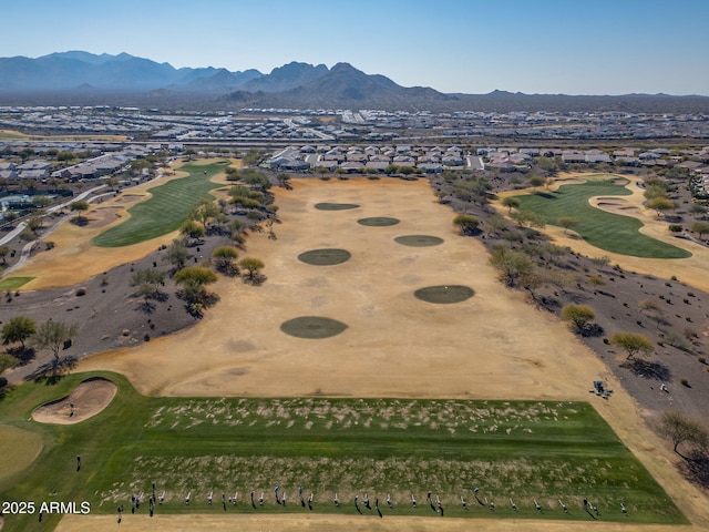 drone / aerial view featuring a mountain view