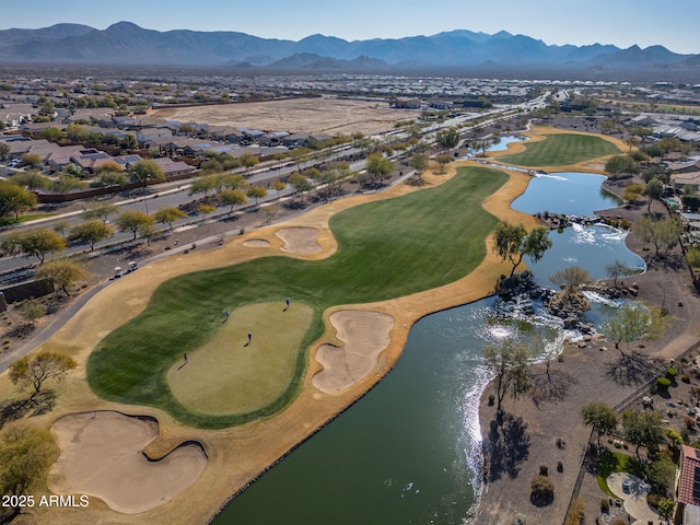 aerial view with a water and mountain view