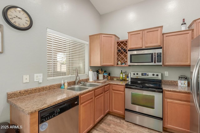 kitchen featuring light brown cabinetry, sink, and stainless steel appliances