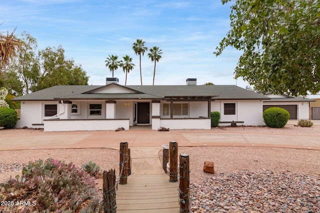 4107 E Fairview Cir, Mesa, AZ 85206 - single story home with covered porch, a shingled roof, and a chimney