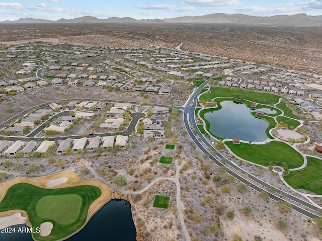 aerial view with a water and mountain view