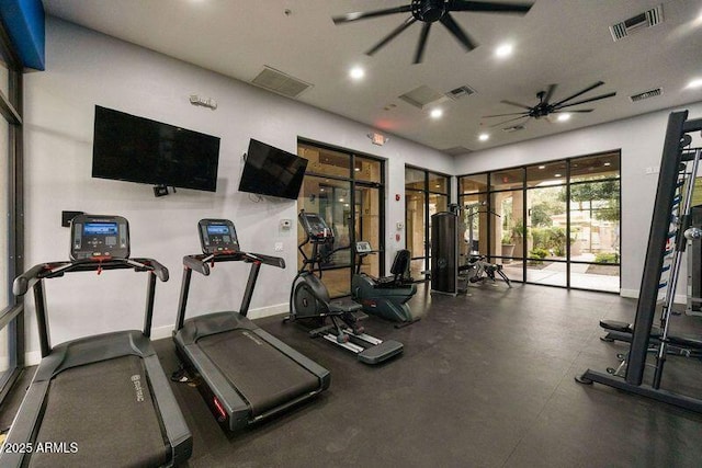 3330 S Gilbert Rd Unit 2090, Chandler, AZ 85286 - exercise room with a ceiling fan, visible vents, and baseboards