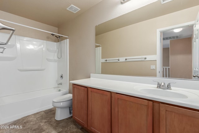 full bathroom with vanity, toilet, and shower / washtub combination