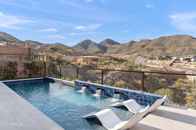 14108 E Harmony Ln, Fountain Hills, AZ 85268 - view of pool with a fenced in pool, a mountain view, and fence