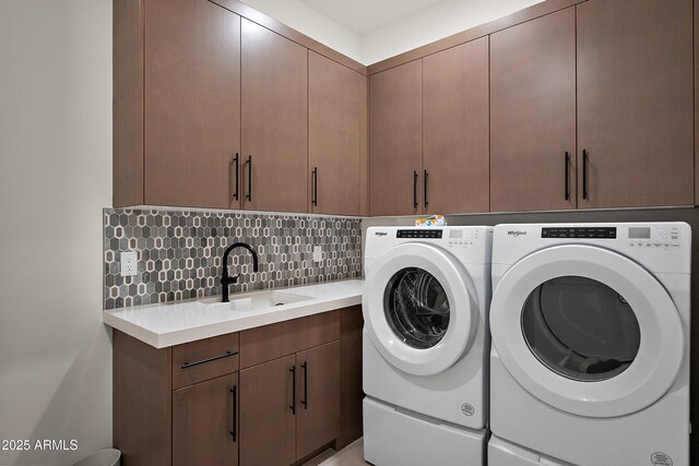 14108 E Harmony Ln, Fountain Hills, AZ 85268 - laundry area featuring a sink, cabinet space, and washer and dryer