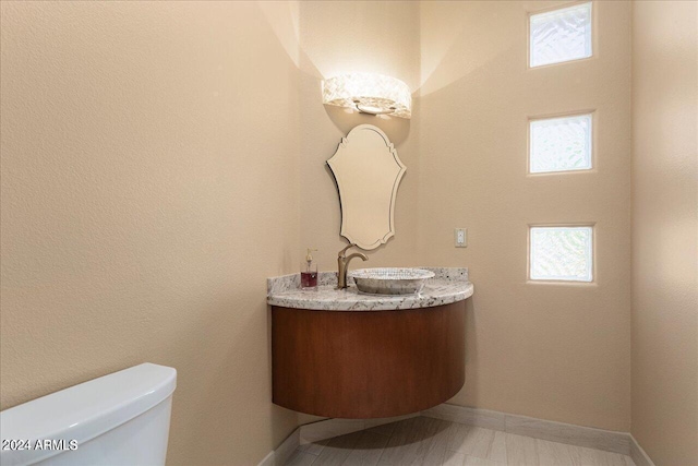 bathroom with vanity, toilet, and a wealth of natural light