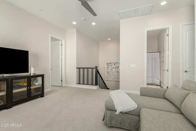 1829 N 43rd Ter, Phoenix, AZ 85008 - living room featuring ceiling fan, carpet floors, recessed lighting, baseboards, and visible vents
