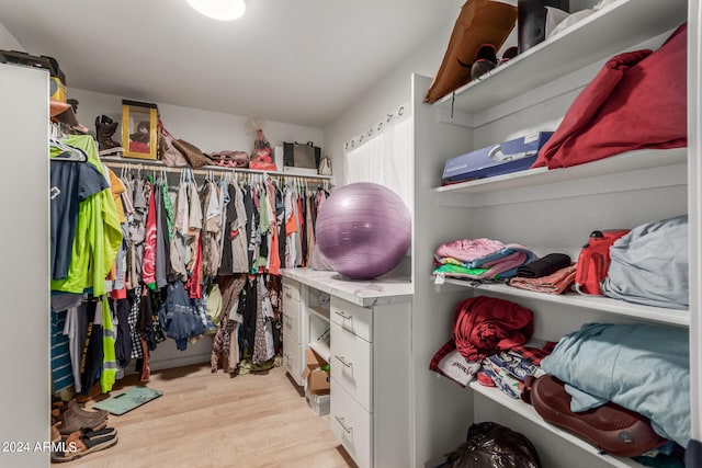 spacious closet featuring light hardwood / wood-style floors