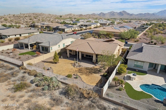 drone / aerial view featuring a mountain view