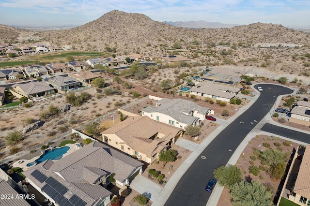 drone / aerial view featuring a mountain view