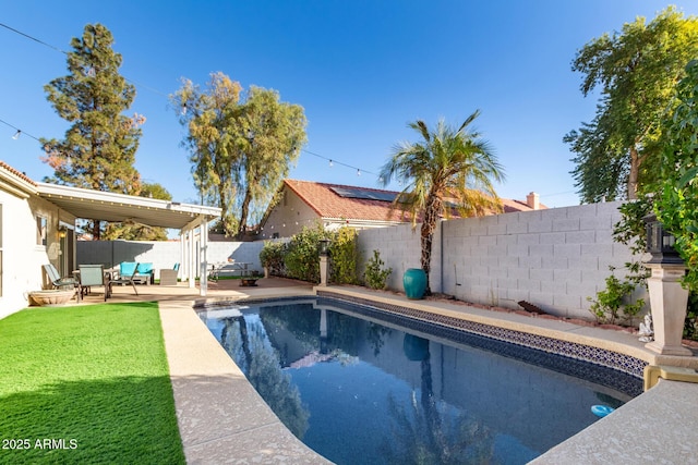 1201 E Campbell Ave, Gilbert, AZ 85234 - view of swimming pool with a fenced backyard, a storage shed, and a patio area