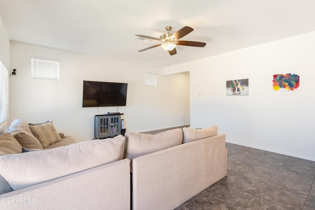 living room featuring ceiling fan