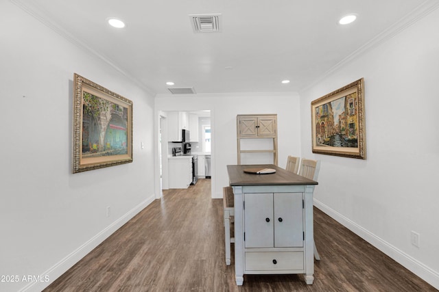 2607 E Mercer Ln, Phoenix, AZ 85028 - hall with dark wood-style flooring, crown molding, and recessed lighting