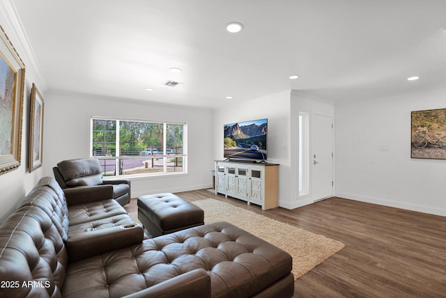 2607 E Mercer Ln, Phoenix, AZ 85028 - living area with wood finished floors, crown molding, and recessed lighting