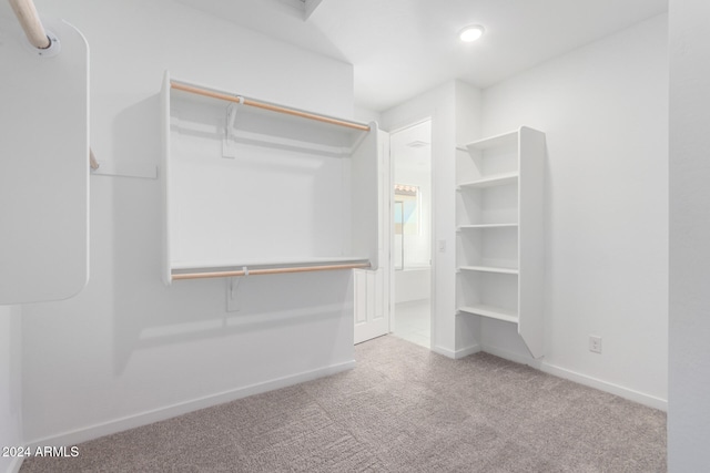 spacious closet with light colored carpet