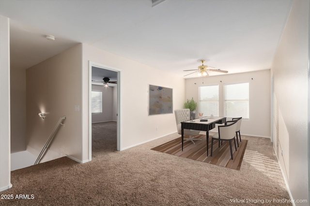 8143 E Obispo Ave, Mesa, AZ 85212 - dining space with carpet flooring, a ceiling fan, and plenty of natural light