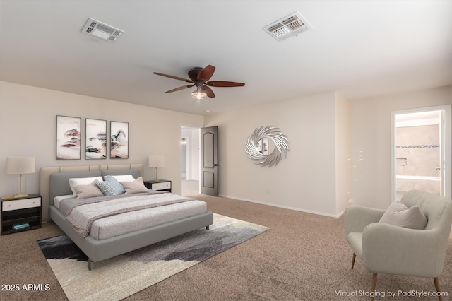 8143 E Obispo Ave, Mesa, AZ 85212 - carpeted bedroom featuring baseboards, a ceiling fan, and ensuite bath
