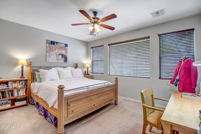 3948 W Rushmore Dr, Anthem, AZ 85086 - bedroom featuring baseboards, a ceiling fan, visible vents, and light colored carpet