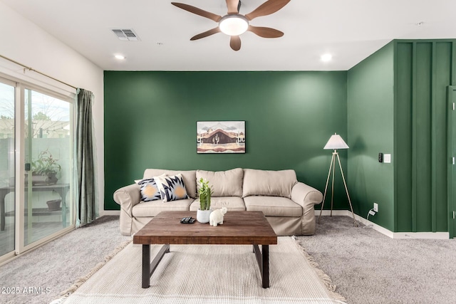 2256 W Laurie Ln, Phoenix, AZ 85021 - living room with carpet, a ceiling fan, baseboards, and recessed lighting