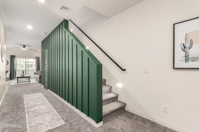 2256 W Laurie Ln, Phoenix, AZ 85021 - stairs with carpet, baseboards, a ceiling fan, and recessed lighting