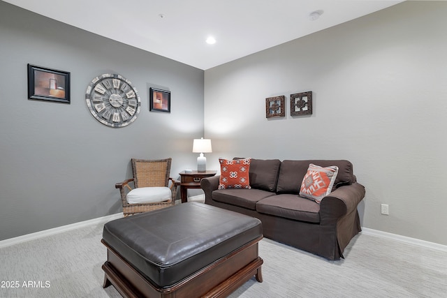 living room with light colored carpet