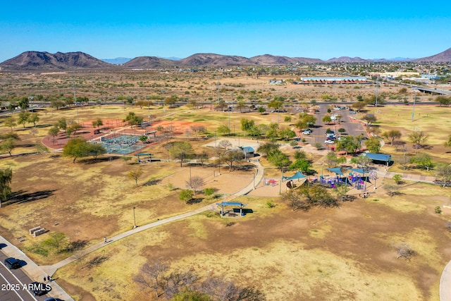 drone / aerial view with a mountain view