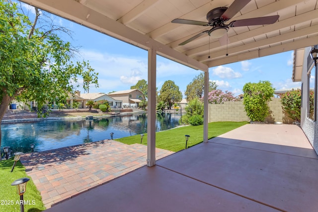 1405 E Chicago Cir, Chandler, AZ 85225 - view of patio featuring a water view and a ceiling fan