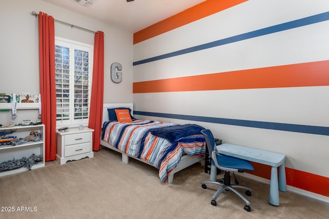 bedroom with carpet flooring and visible vents