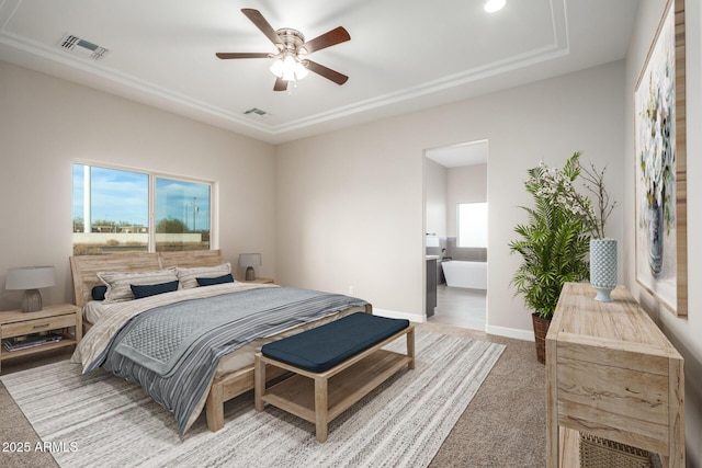 29785 N 203rd Dr, Wittmann, AZ 85361 - bedroom with carpet floors, baseboards, ensuite bath, and a ceiling fan