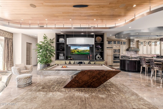 2001 N 1st Ave, Phoenix, AZ 85003 - living room with billiards, tile flooring, a raised ceiling, and wooden ceiling