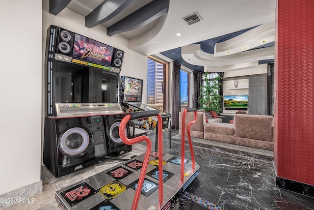 2001 N 1st Ave, Phoenix, AZ 85003 - rec room with beamed ceiling and tile flooring