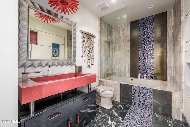 2001 N 1st Ave, Phoenix, AZ 85003 - full bathroom with tile flooring, toilet, oversized vanity, and tiled shower / bath
