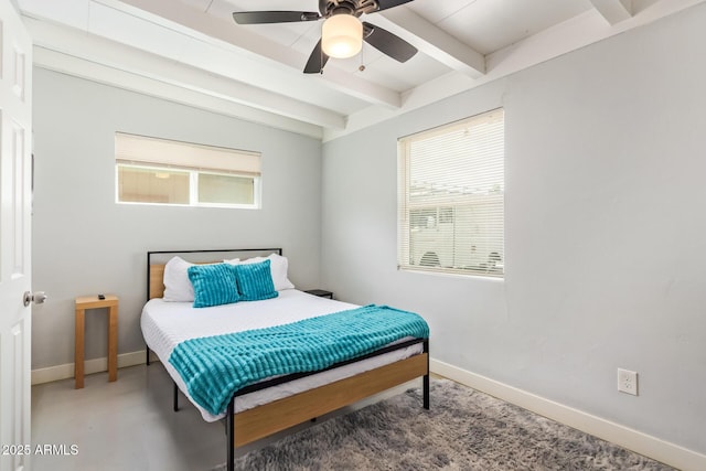2205 W Cambridge Ave, Phoenix, AZ 85009 - bedroom featuring beam ceiling, multiple windows, baseboards, and ceiling fan