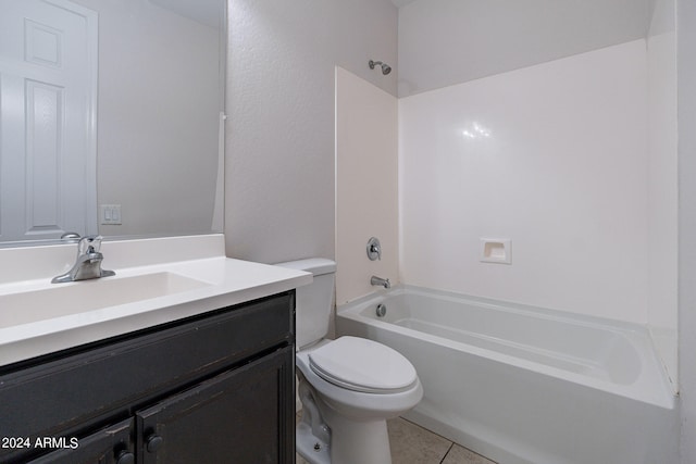 full bathroom featuring tile patterned floors, vanity, shower / tub combination, and toilet