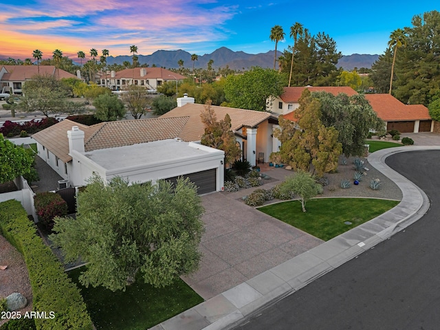 bird's eye view with a residential view and a mountain view