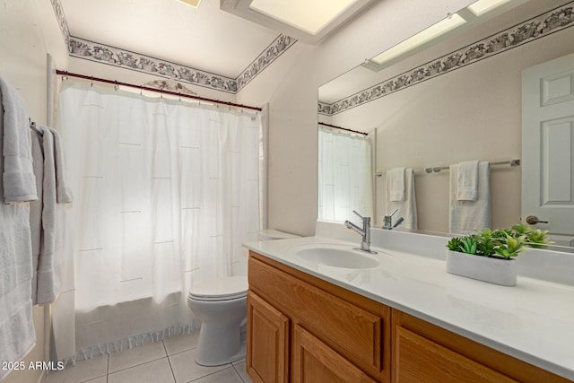 7839 E Milagro Ave, Mesa, AZ 85209 - bathroom with tile patterned floors, vanity, and shower / bathtub combination with curtain