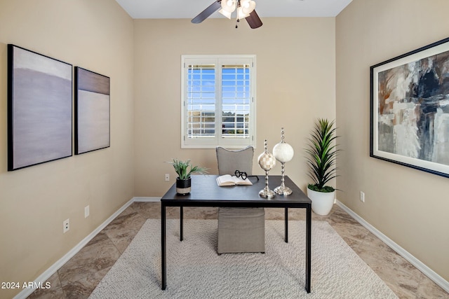 office space featuring ceiling fan