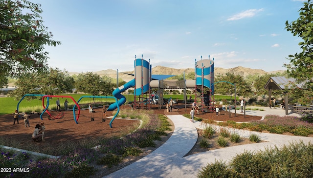 community playground featuring a mountain view