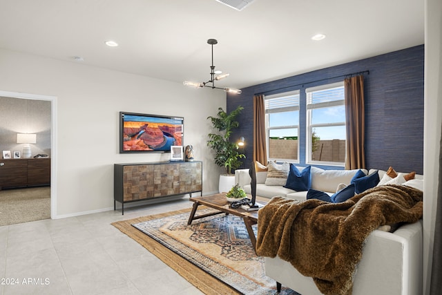 living room with baseboards and recessed lighting