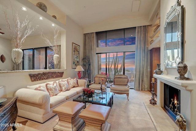 living room featuring light colored carpet