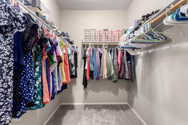 walk in closet with carpet