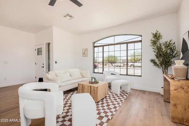 4561 E Red Bird Ln, San Tan Valley, AZ 85140 - living area featuring light wood finished floors and ceiling fan
