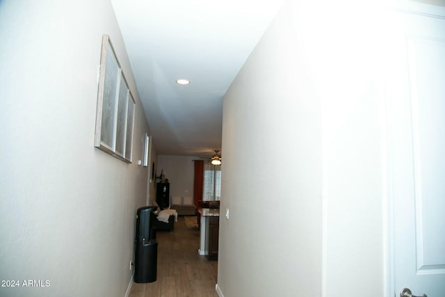 hallway with wood-type flooring