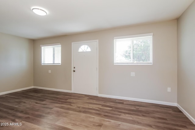 entrance foyer with baseboards and wood finished floors