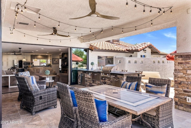 7510 E Larkspur Dr, Scottsdale, AZ 85260 - view of patio with a ceiling fan, outdoor dining space, and outdoor lounge area