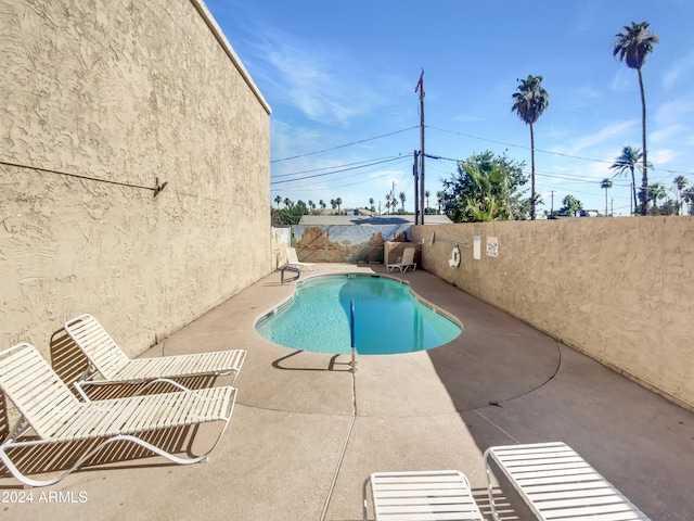 view of swimming pool with a patio area