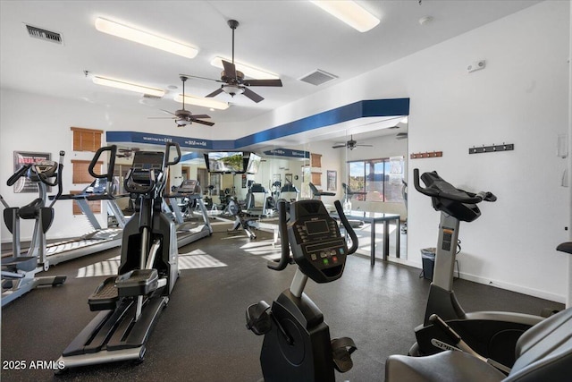 gym featuring ceiling fan